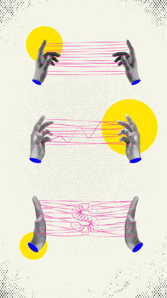 istock Stages of work. Human hands with strings symbolizing generation of creative ideas, development of strategy and growing finances. Contemporary art 1494293082