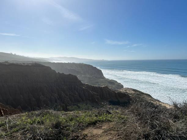 istock a view down a hill into a beach and cliff edge 1494293566