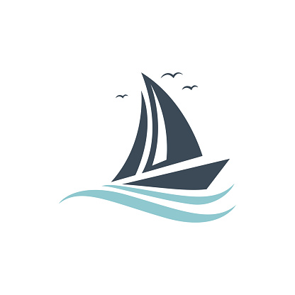 Sailboat boat on sea ocean wave with logo design simple ship