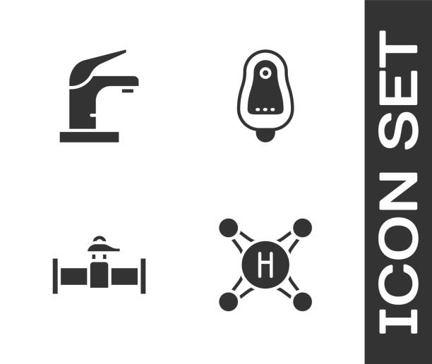 Set Water tap, , Industry pipe and valve and Toilet urinal or pissoir icon. Vector Set Water tap, , Industry pipe and valve and Toilet urinal or pissoir icon. Vector. flushing valve public restroom toilet stock illustrations