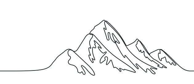 One continuous line drawing of mountains. Landscape of mountain range one line drawn. Vector illustration.