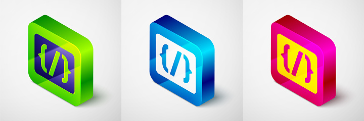 Isometric Programming Language Syntax Icon Isolated On Grey Background ...