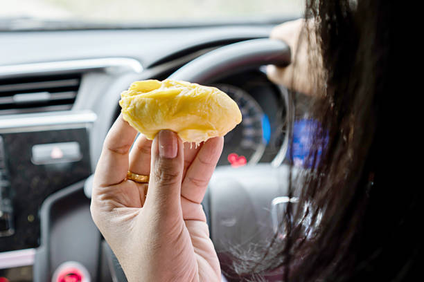istock woman's hand eating Durian fruit while driving makes an unpleasant strong smell in the car 1494295389