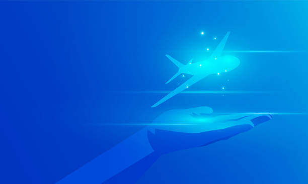 istock Abstract technology polygon hand holding A plane to travel around the world during a long vacation. vector design. 1494296042