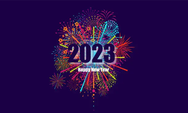 Vector illustration of Greeting card with inscription Happy New Year 2023 on Firework background  vector design
