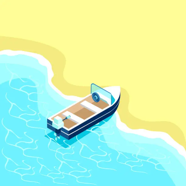 Vector illustration of boat on the beach isometric