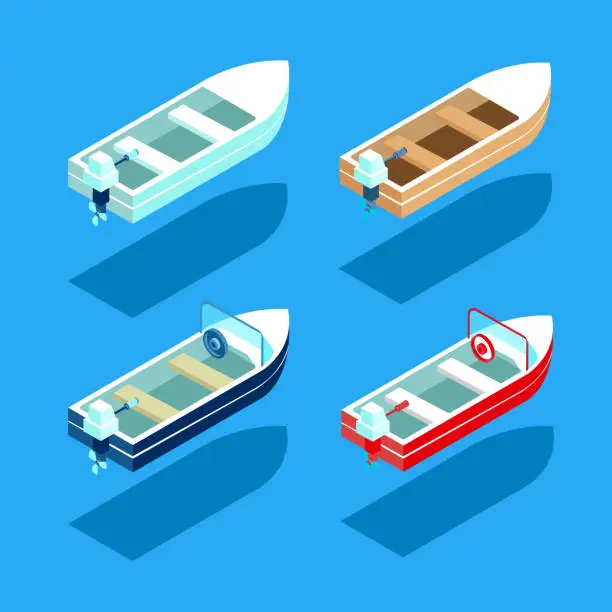 Vector illustration of Set of motor boats.