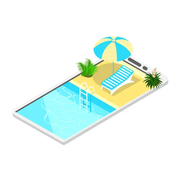 Vector illustration of swimming pool in smartphone.