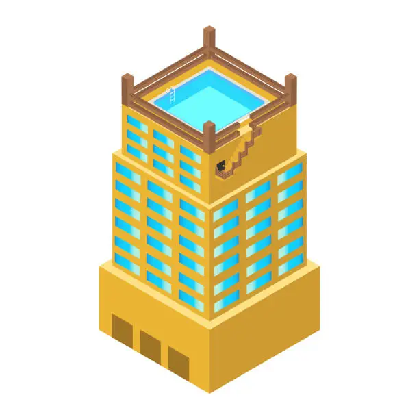 Vector illustration of isometric skyscraper with pool roof