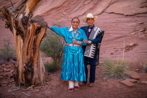 Portrait of a senior Navajo couple in Monument Valley Tribal Park, Arizona.