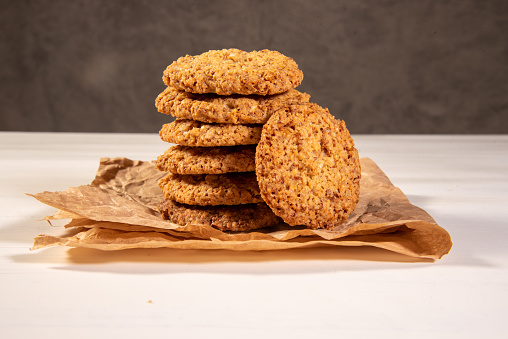 Pile of Peanut Butter Cookies. Traditional American dessert, nutritional snack, dessert or breakfast.