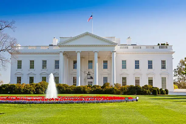 Photo of The North Portico of the White House, Washington DC, USA.