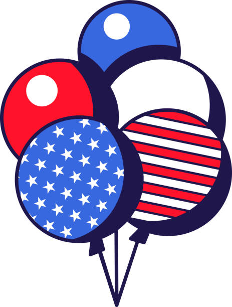 illustrations, cliparts, dessins animés et icônes de american flag balloons festive set - coupe en dégradé