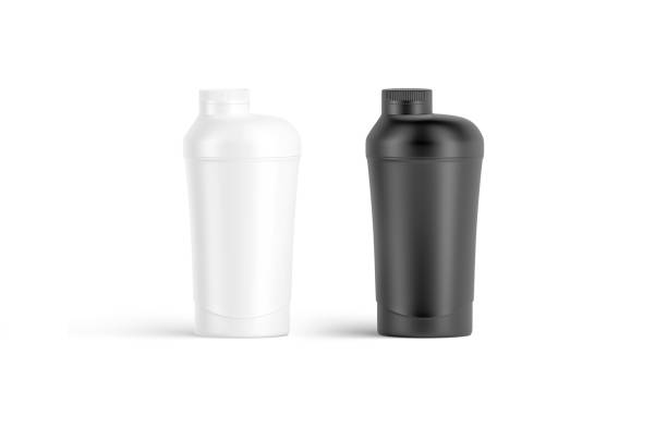 istock Blank black and white fitness shaker bottle mockup, front view 1494314467