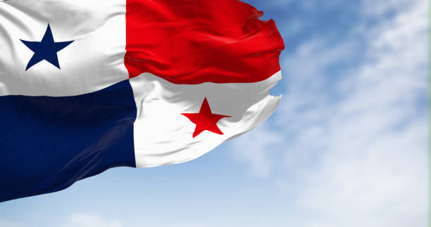 istock Panama national flag waving in the wind on a clear day 1494314599