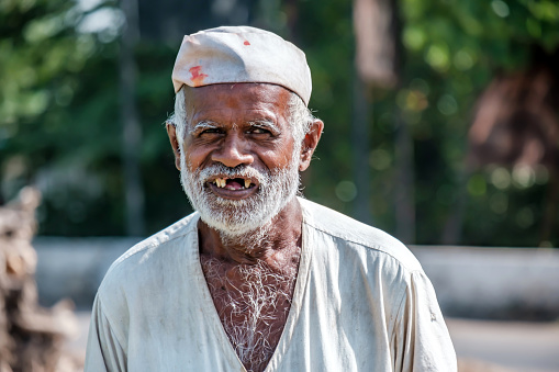 Pune, India - May 28 2023: Portrait of an Indian Man at Kedgaon village near Pune India.