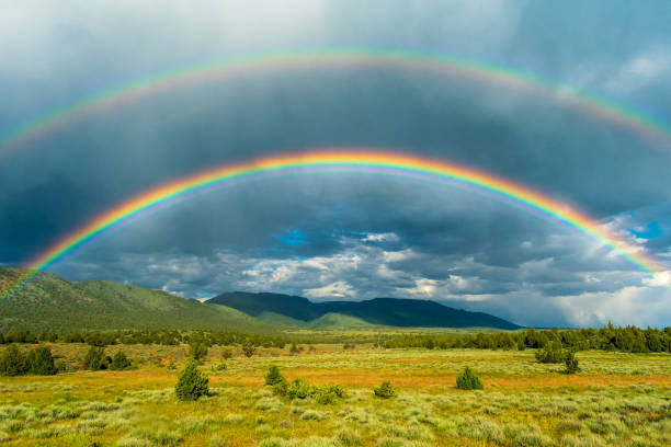 Beautiful Rainbow over South Steens Mountain Valley, Oregon, USA