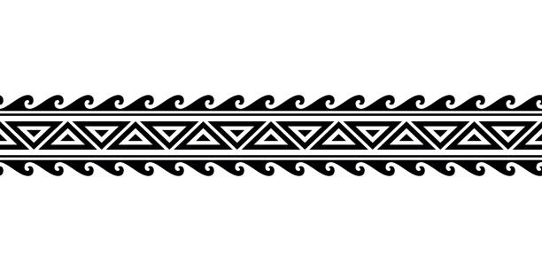 illustrazioni stock, clip art, cartoni animati e icone di tendenza di braccialetto del tatuaggio polinesiano maori con onde. vettore del modello tribale senza cuciture della manica. - tatuaggi maori