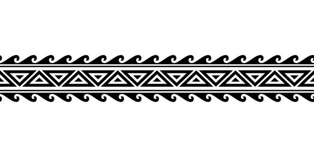 ilustrações de stock, clip art, desenhos animados e ícones de maori polynesian tattoo bracelet with waves. tribal sleeve seamless pattern vector. - arm band illustrations