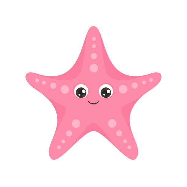 illustrazioni stock, clip art, cartoni animati e icone di tendenza di carina stella marina dei cartoni animati. animale marino divertente di vettore. icona piatta. - starfish