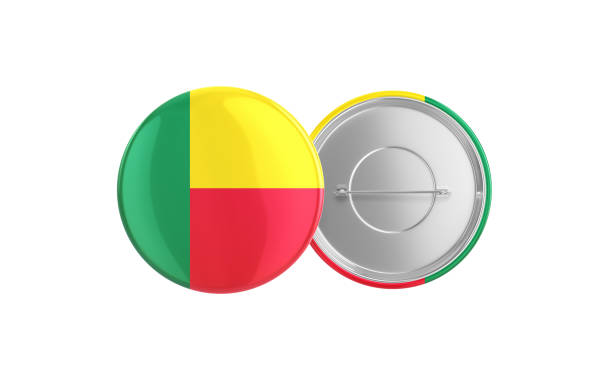 3d Render Benin Flag Badge Pin Mocap, Front Back Clipping Path, It can be used for concepts such as Policy, Presentation, Election.