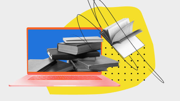 istock Laptop with many books inside symbolizing internet free access to worldwide library. Fast and comfortable search of information. Contemporary art collage. 1494321513