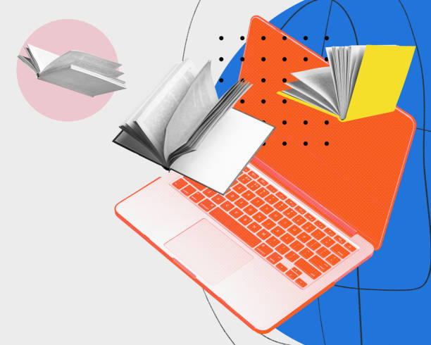 istock Laptop with many books inside symbolizing comfortable free access to worldwide library. Fast search of information. Contemporary art collage. 1494321583
