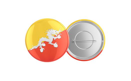 3d Render Bhutan Flag Badge Pin Mocap, Front Back Clipping Path, It can be used for concepts such as Policy, Presentation, Election.
