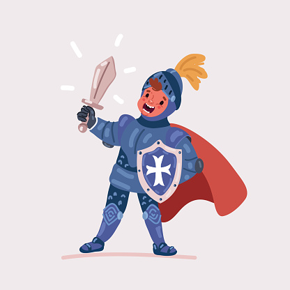 Cartoon vector illustration of little boy in a knight costume