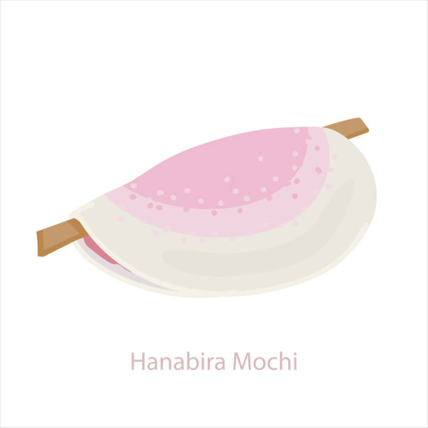 Hanabira mochi. Mochi pastry. Japanese cake from soft sticky rice flour with flower jam. Hanabira mochi. Mochi pastry. Japanese cake from soft sticky rice flour with flower jam. Sweet traditional snack flower petal mochi. Vector illustration isolated on white mochi cherry blossom cake stock illustrations