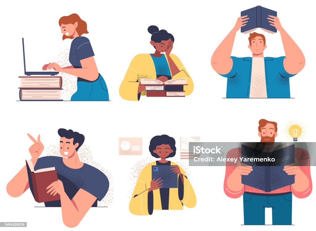 Leaning Rman Graphics Learning People Set Stock Illustration - Download Image Now - Abstract ...