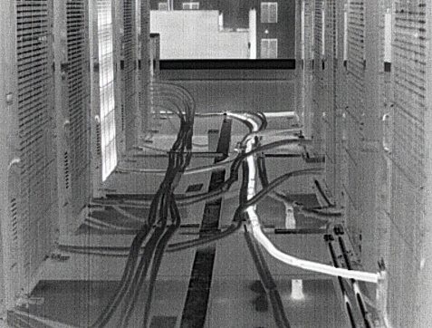 Monochrome Infrared Thermal vision of pipelines and wires of Split System units on building rooftop