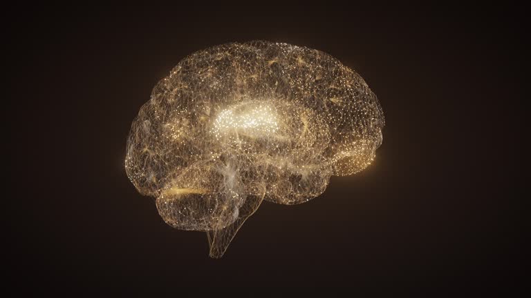 Brain Emerging From A Complex Network - Artificial Intelligence, Learning, Mental Health, Psychology - Gold Colored Version