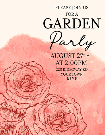 Roses Botanical drawing Invitation template With Watercolor