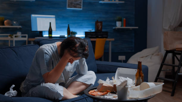 istock Frustrated stressed single woman with headache feeling vulnerable 1494342190