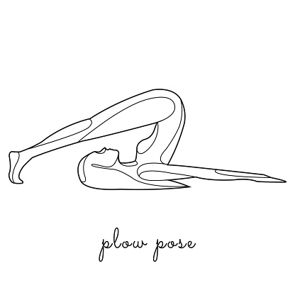 Woman practicing yoga, plow pose, line style illustration