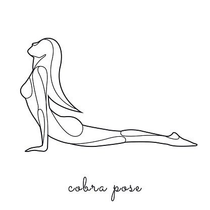 Woman practicing yoga, cobra pose, line style illustration