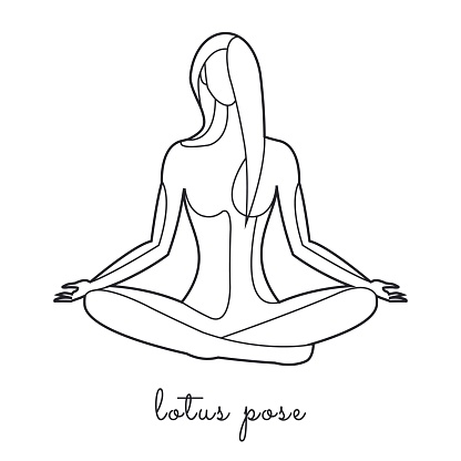 Woman practicing yoga, lotus pose, line style illustration