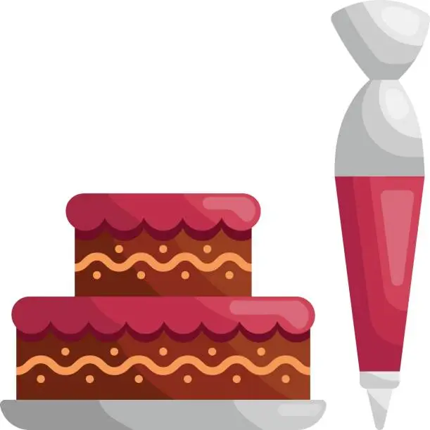 Vector illustration of Birthday cake is being Prepared concept, Half Done Pastry with Icing gun vector icon design, Bakery and Baked Goods symbol, Culinary and Kitchen Education sign, Recipe development stock illustration