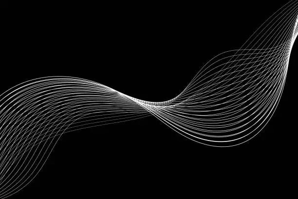 Vector illustration of White Wave Lines Pattern On Black Background. Vector Illustration