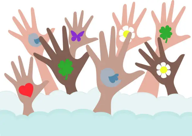 Vector illustration of Hopeful helping hands