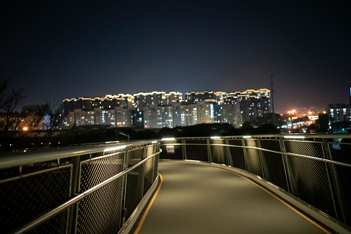Cityscape on a modern bridge