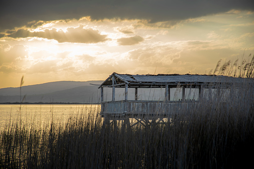 Tödürge lake in Sivas Zara and a wooden pier at sunset