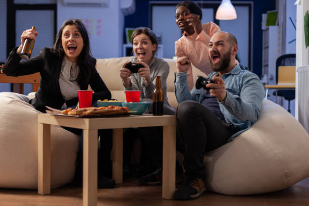 istock Colleagues with diverse ethnicity enjoy togetherness at office 1494355049