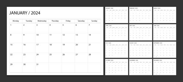 kalendarz 2024 tydzień rozpoczyna się w poniedziałek szablon planisty projektu korporacyjnego. planer kalendarza 2024. - calendar september personal organizer event stock illustrations