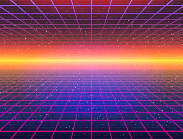 istock Laser Grid in Deep Space. Retro Futuristic Template in 80s Style. Synthwave, Retrowave Style 1494361207