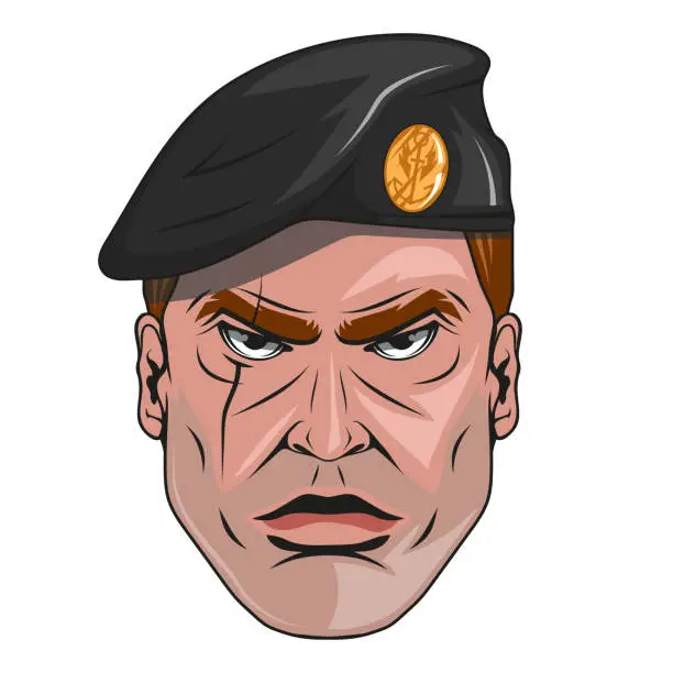 Vector illustration of Military man in a beret. Vector illustration of a Ukrainian soldier in khaki military form of armed forces