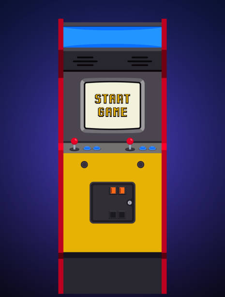 아케이드 캐비닛 또는 아케이드 기계 플랫 스타일, 전면 - arcade amusement arcade leisure games machine stock illustrations