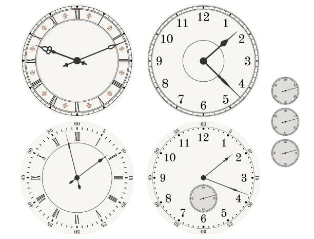Round Vintage Dials of Clocks and Small Stopwatch Faces for Them vector art illustration