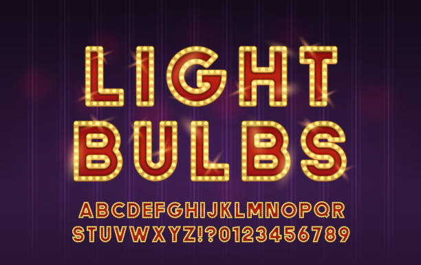 Latin Font With Numbers Bordered With Glowing Light Bulbs vector art illustration